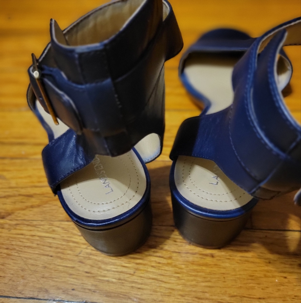 Lands' End Blue Strappy Adjustable Sandals with Gold Buckle Size 7B - Picture 4 of 16